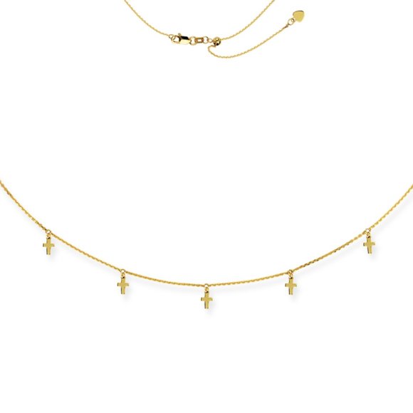 Elemenet Shine Jewelry - 14K Solid Gold 5 Dangle Cross Choker Necklace